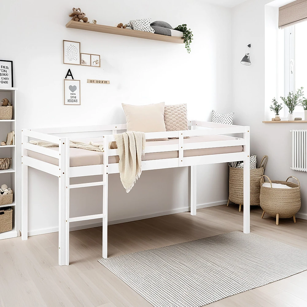 Homestyle4U Dviaukštė lova, 207.5x110x99.5 cm, balta