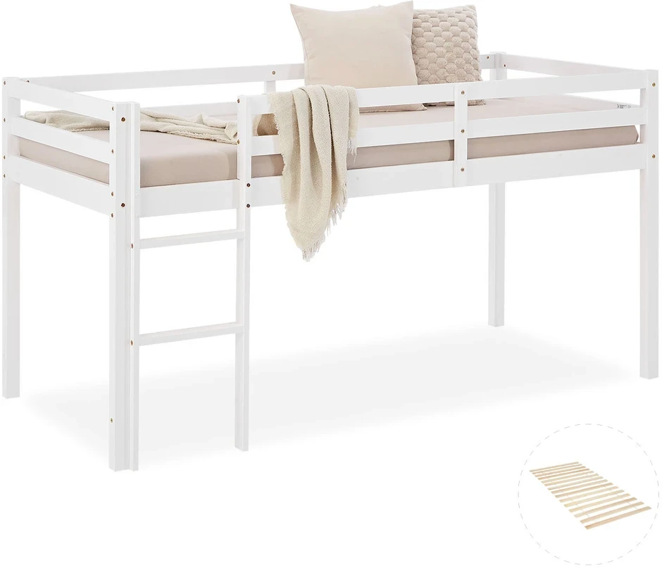 Homestyle4U Dviaukštė lova, 207.5x110x99.5 cm, balta