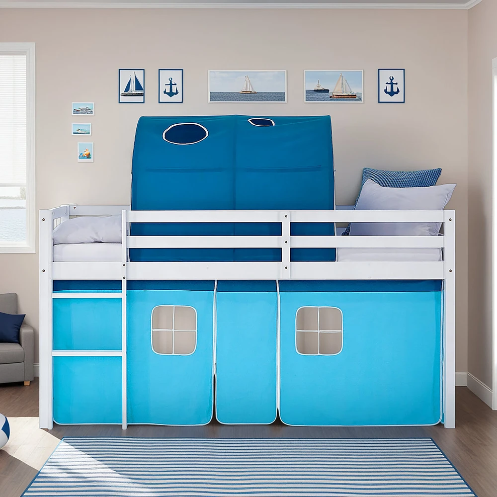 Homestyle4U Dviaukštė lova, 207.5x160x99.5 cm, mėlyna