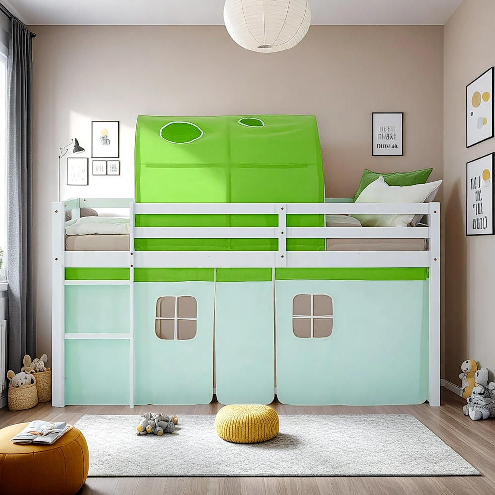 Homestyle4U Dviaukštė lova, 207.5x160x99.5 cm, žalia