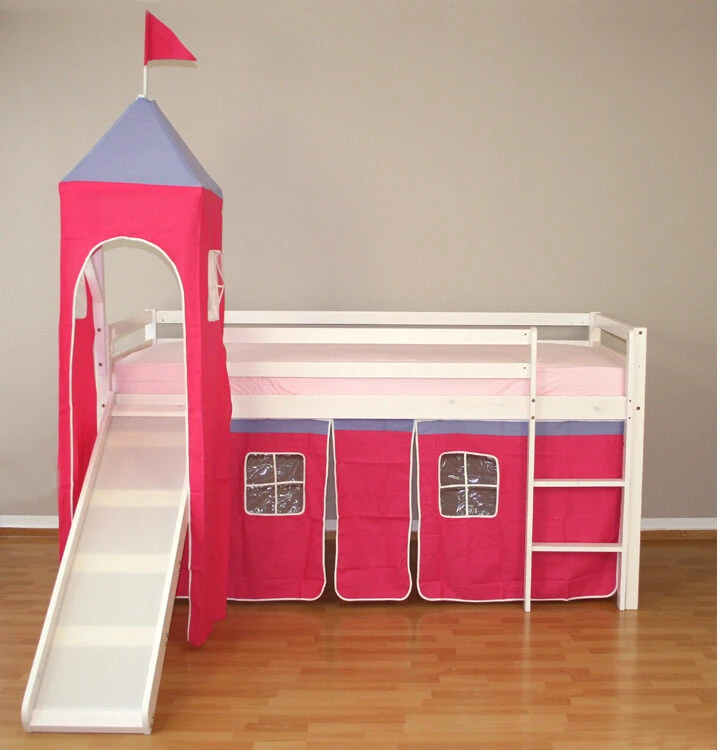 Homestyle4U Dviaukštė lova, 207.5x228x219.5 cm, balta