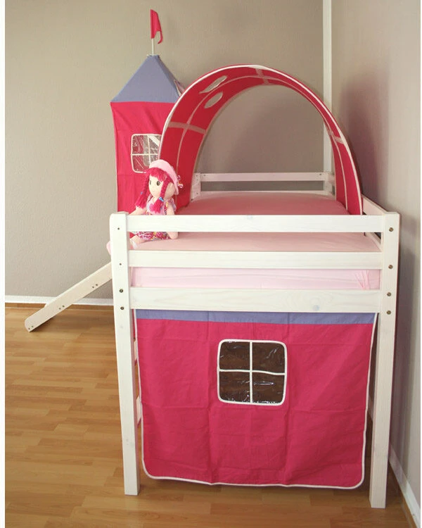 Homestyle4U Dviaukštė lova, 207.5x228x219.5 cm, balta