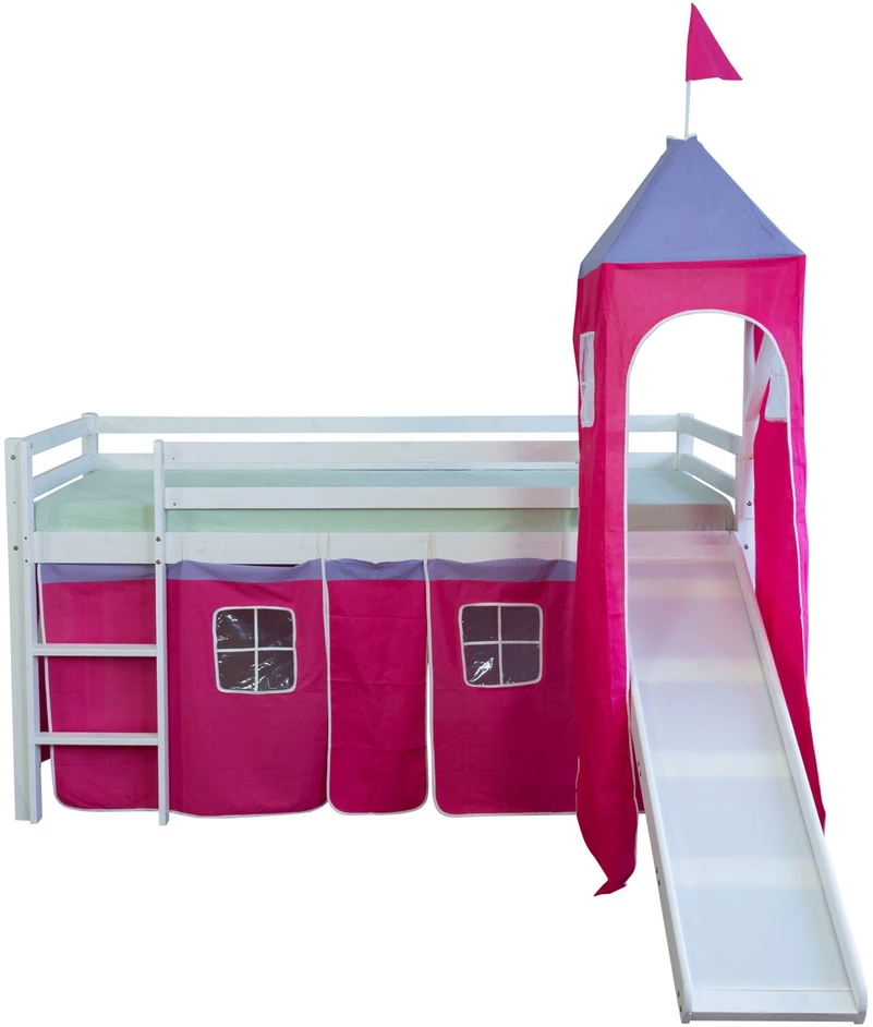Homestyle4U Dviaukštė lova, 207.5x228x219.5 cm, balta