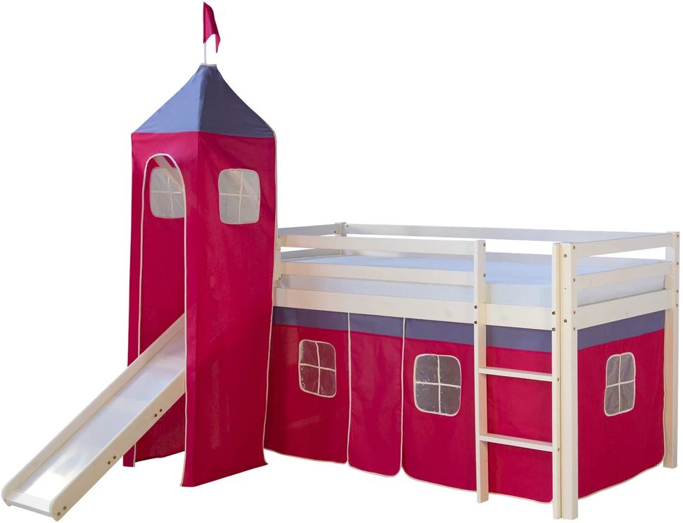 Homestyle4U Dviaukštė lova, 207.5x228x219.5 cm, rožinė