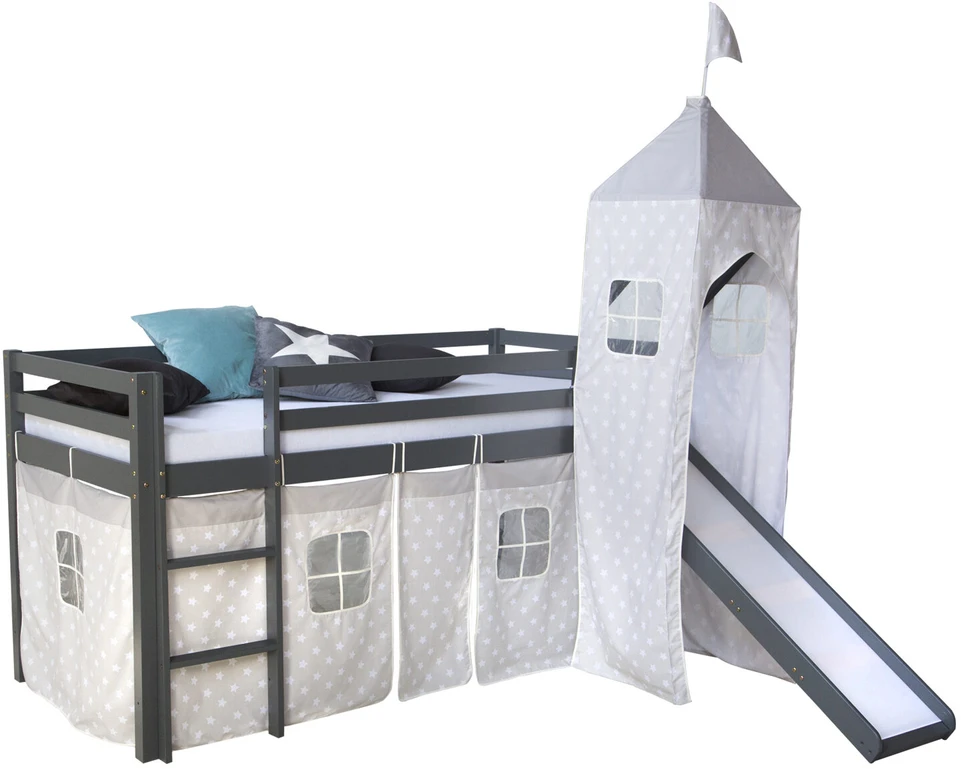 Homestyle4U Dviaukštė lova, 207.5x228x219.5 cm, pilka
