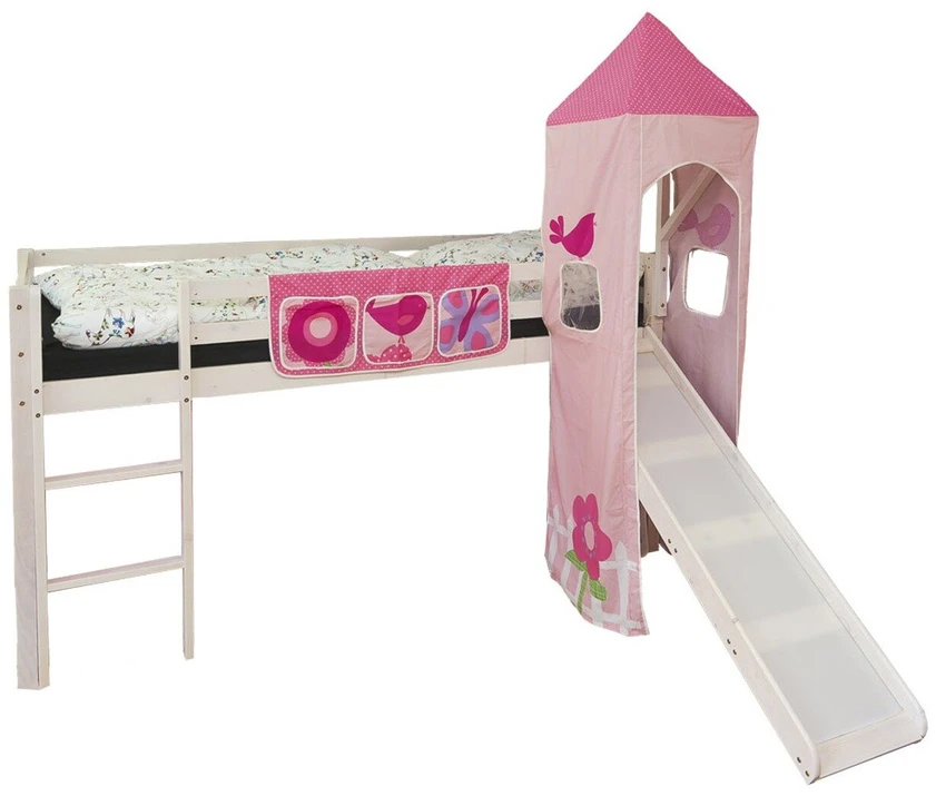 Homestyle4U Dviaukštė lova, 207.5x228x219.5 cm, rožinė