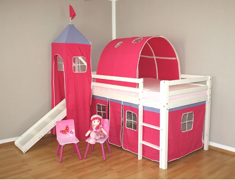 Homestyle4U Dviaukštė lova, 207.5x228x219.5 cm, balta