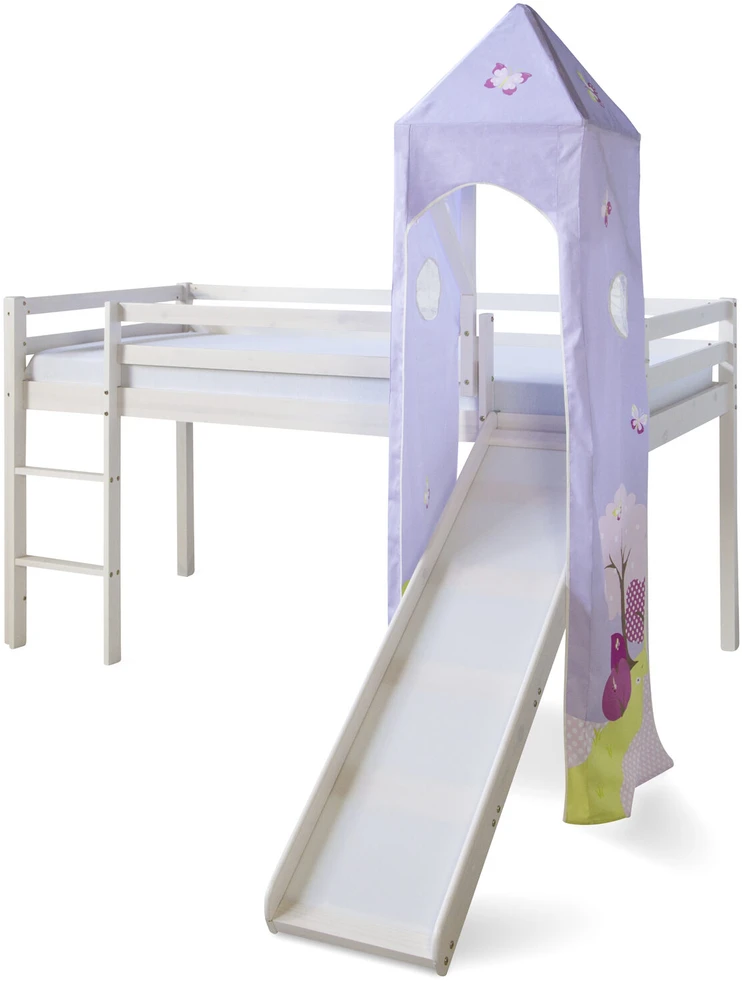 Homestyle4U Dviaukštė lova, 207.5x228x219.5 cm, balta