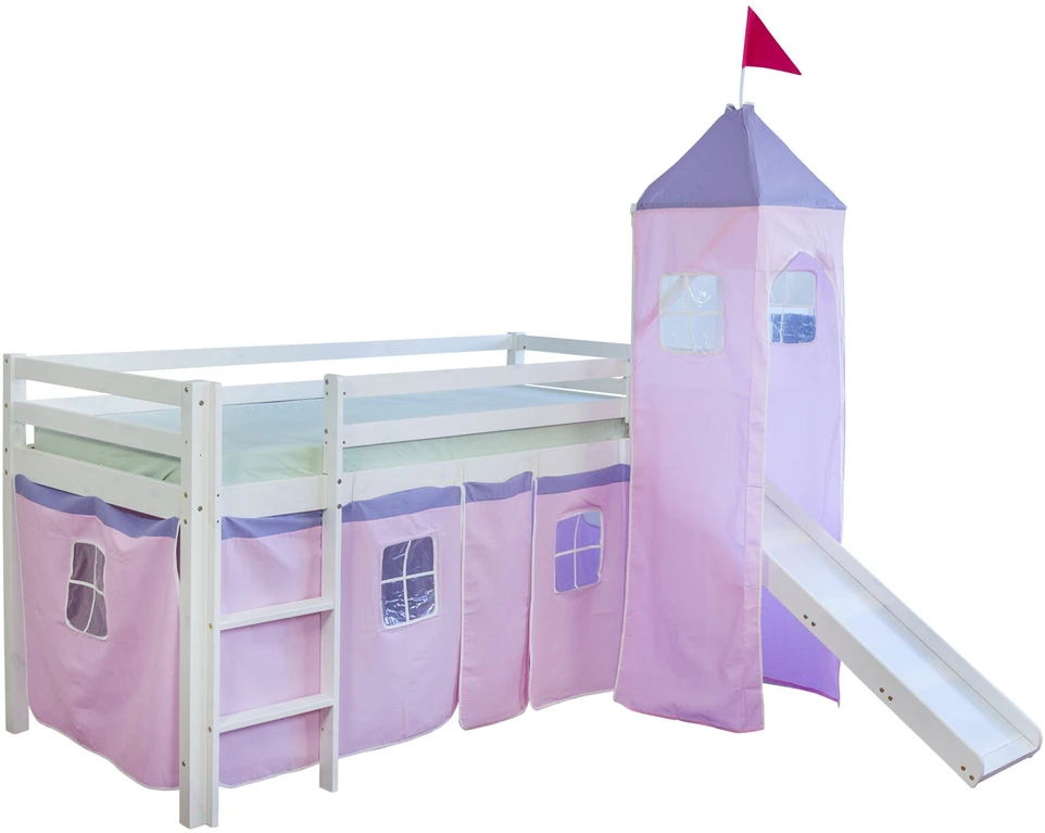 Homestyle4U Dviaukštė lova, 207.5x228x219.5 cm, rožinė