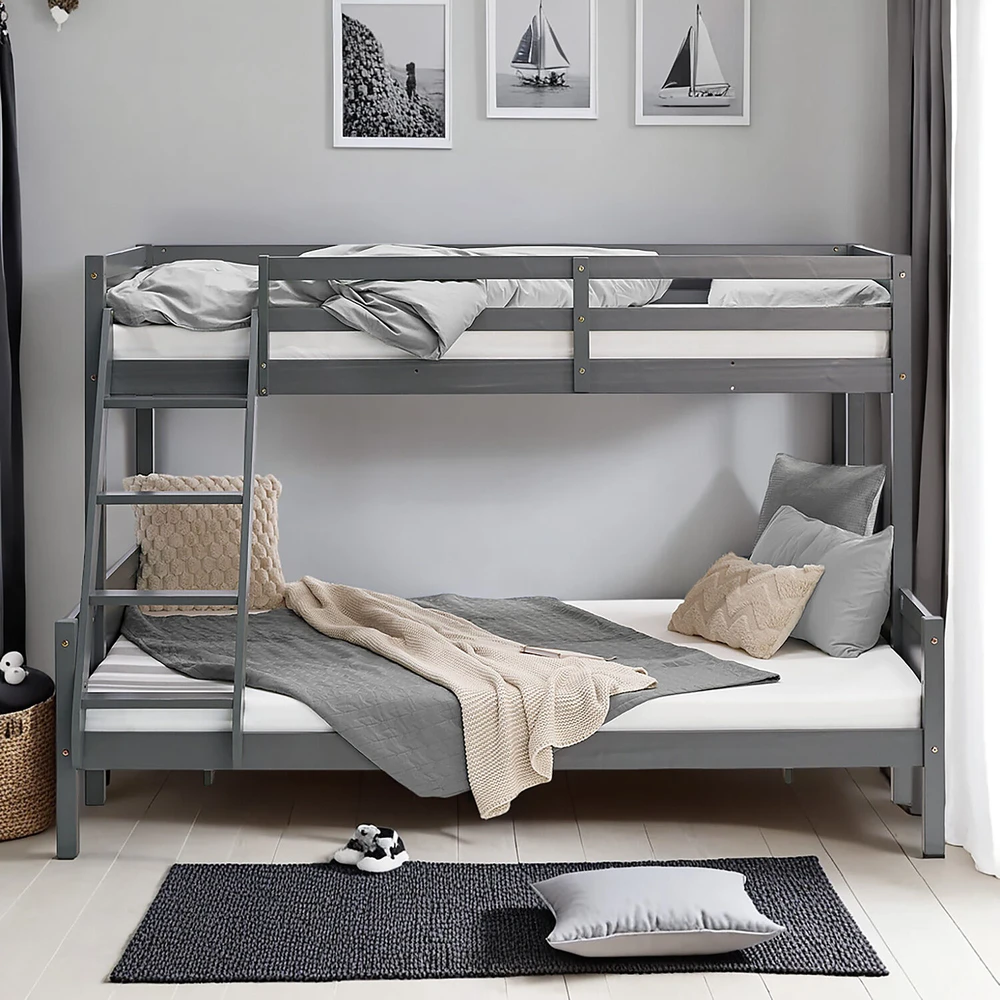Homestyle4U Dviaukštė lova, 207x139x146.5 cm, pilka