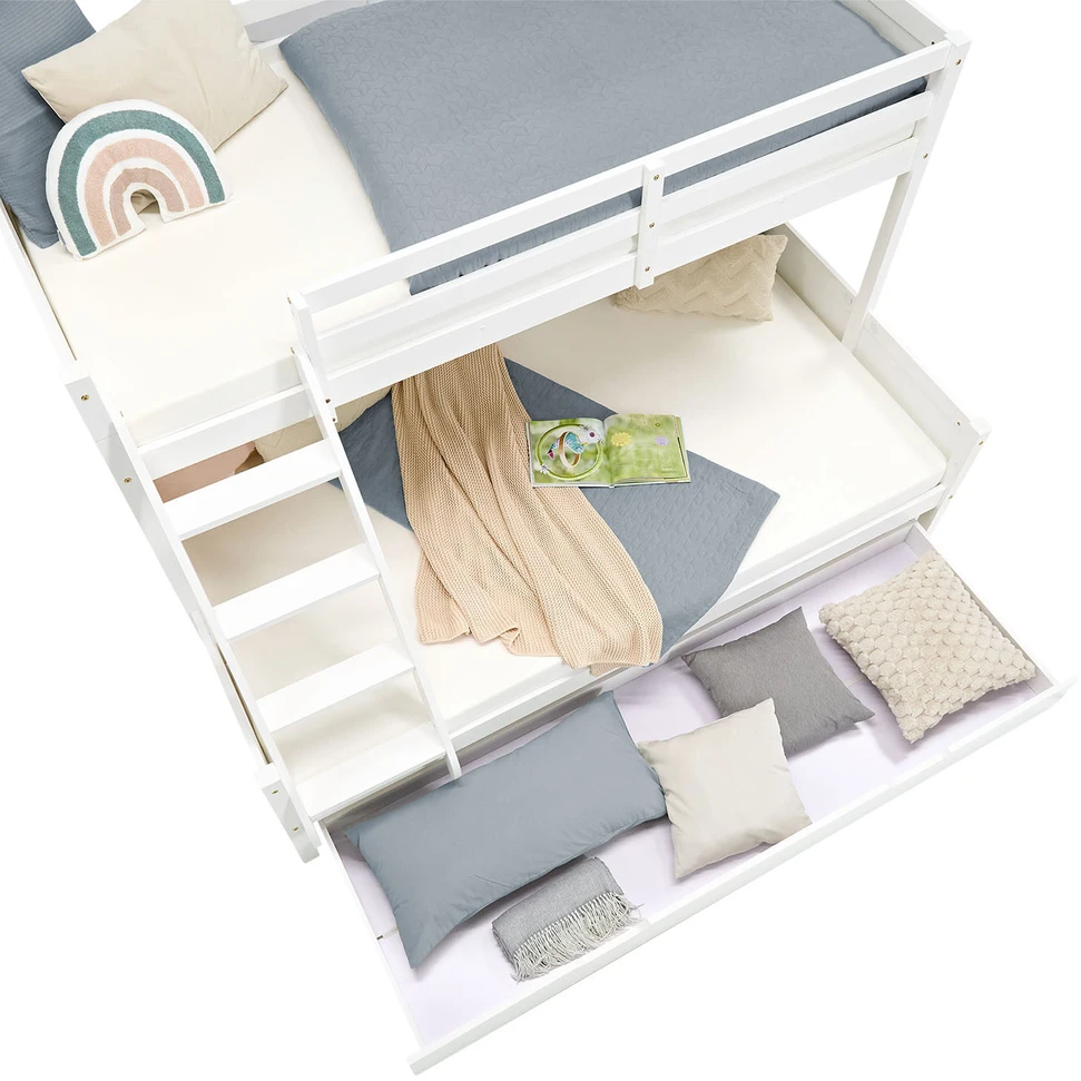 Homestyle4U Dviaukštė lova, 207x139x146.5 cm, balta
