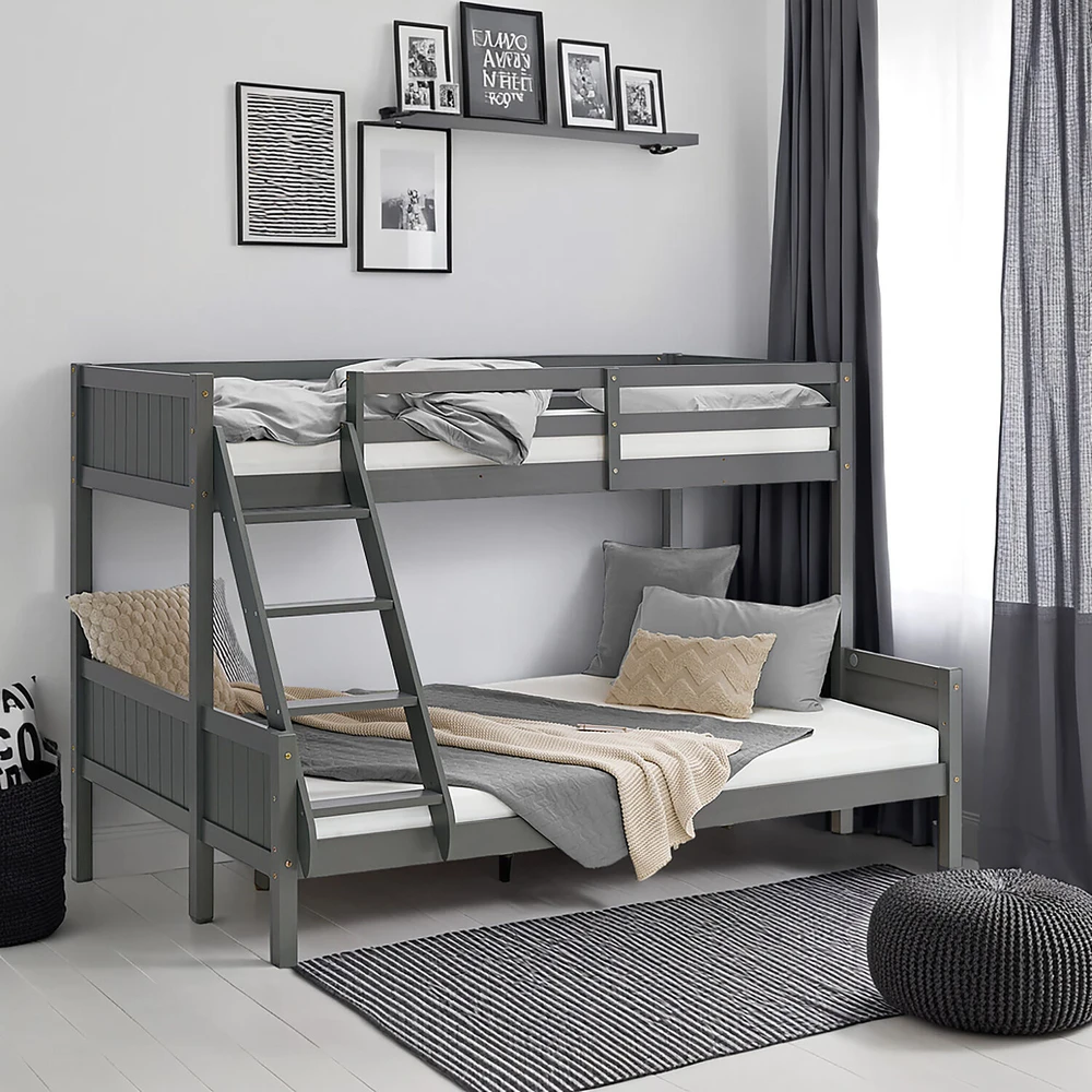 Homestyle4U Dviaukštė lova, 207x139x146.5 cm, pilka