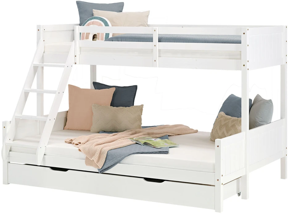 Homestyle4U Dviaukštė lova, 207x139x146.5 cm, balta