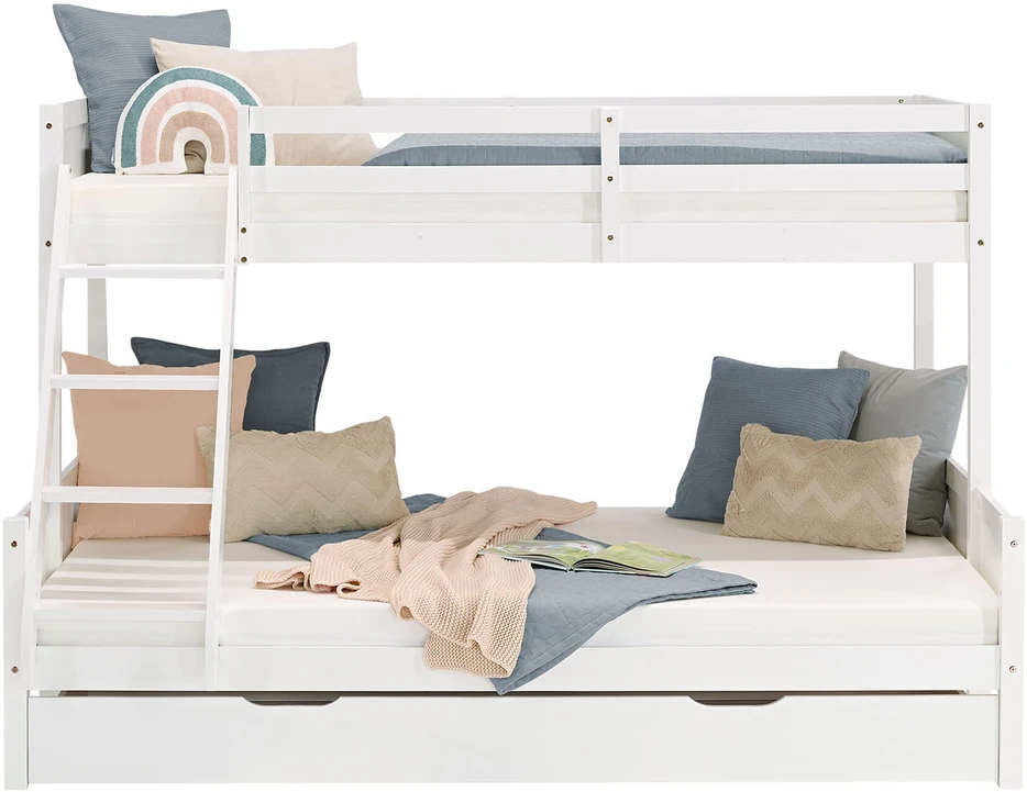 Homestyle4U Dviaukštė lova, 207x139x146.5 cm, balta