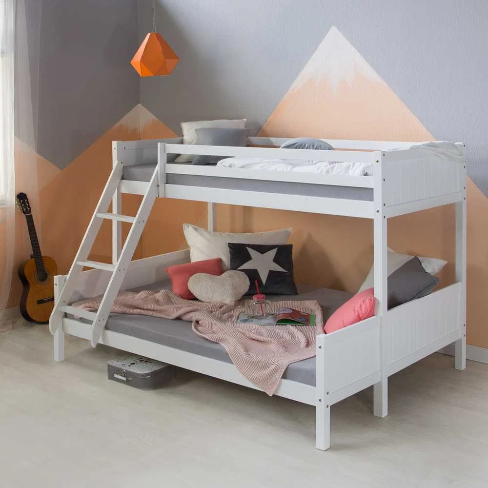 Homestyle4U Dviaukštė lova, 207x146.5x139 cm, balta