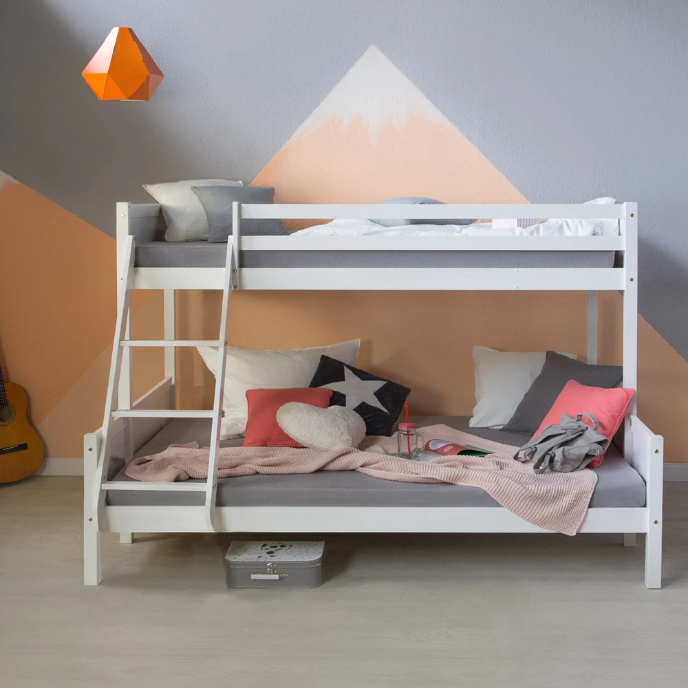 Homestyle4U Dviaukštė lova, 207x146.5x139 cm, balta