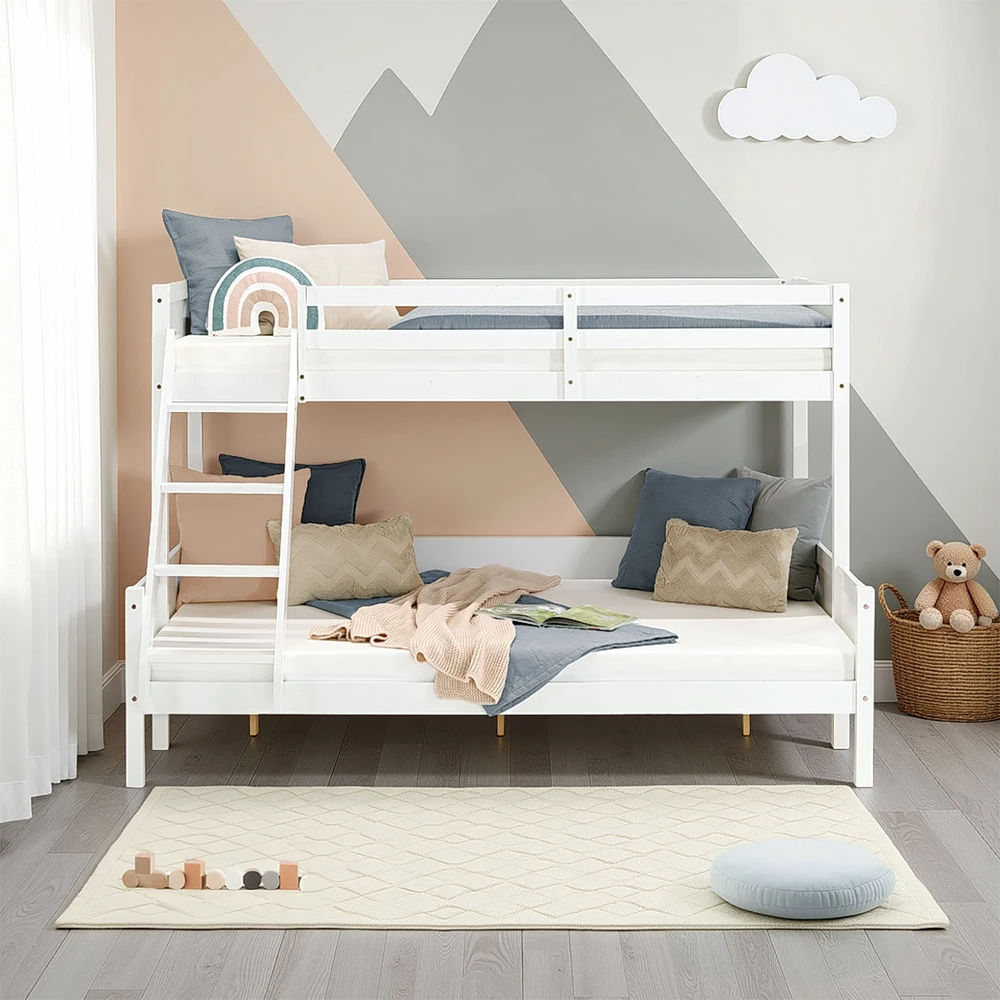 Homestyle4U Dviaukštė lova, 207x146.5x139 cm, balta