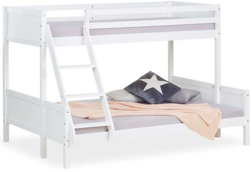 Homestyle4U Dviaukštė lova, 207x146.5x139 cm, balta