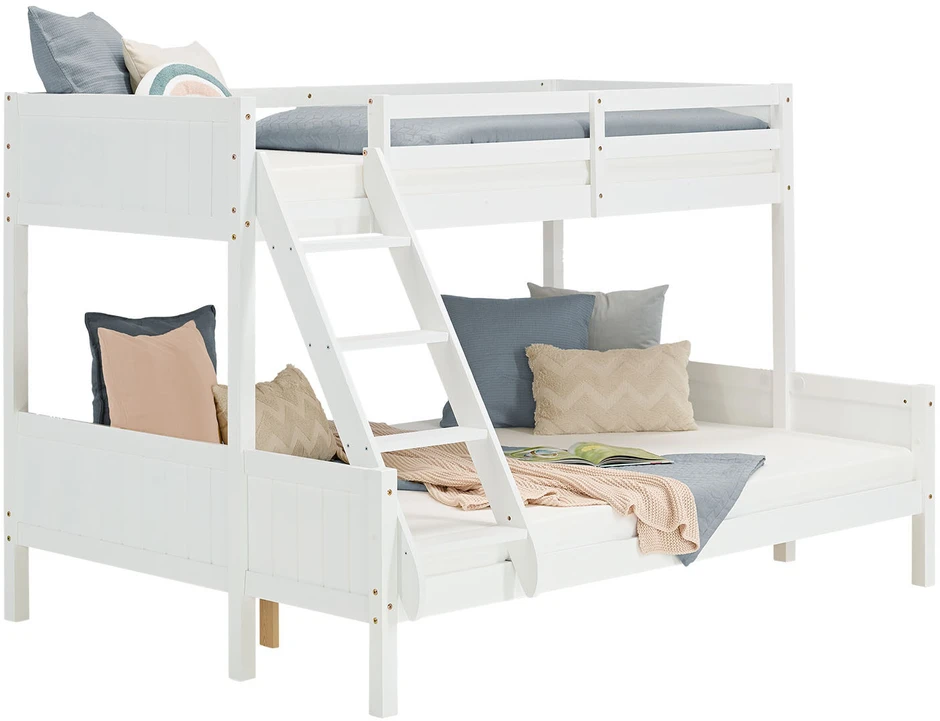 Homestyle4U Dviaukštė lova, 207x146.5x139 cm, balta