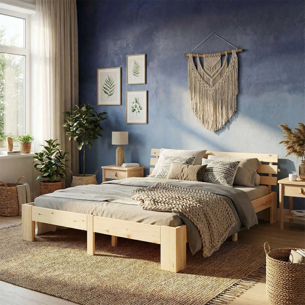 Homestyle4U Dvigulė lova, 144x204 cm, ruda