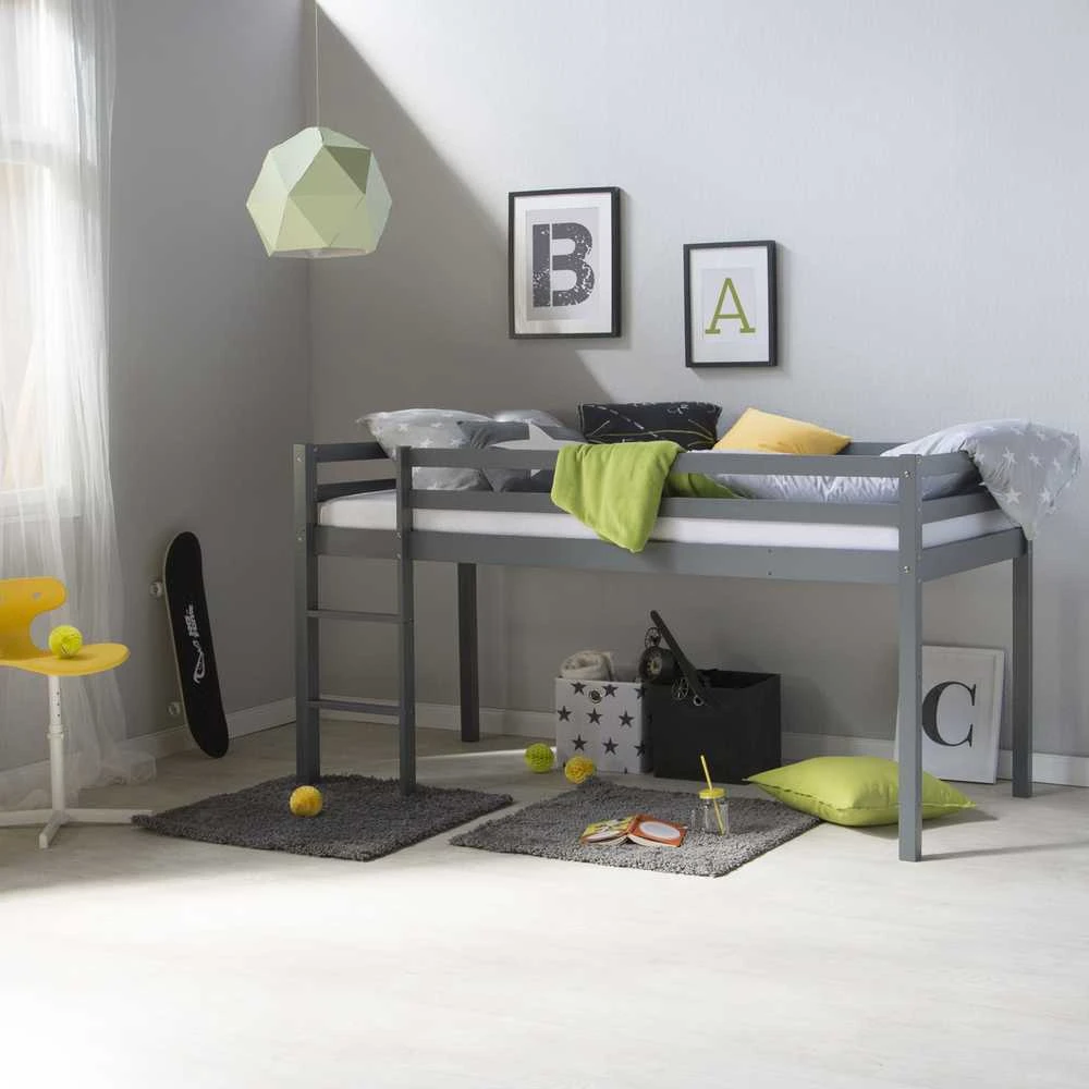 Homestyle4U Dviaukštė lova, 207.5x110x96.5 cm, pilka