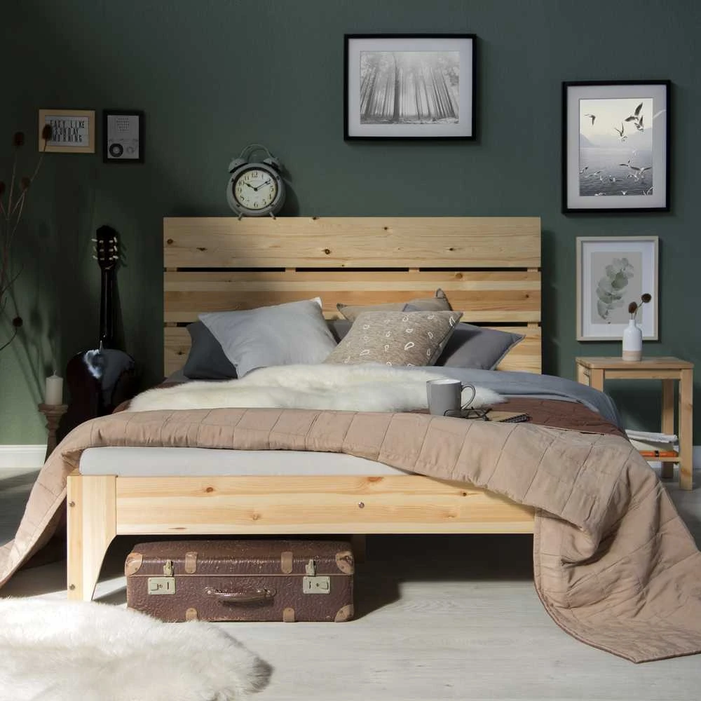 Homestyle4U Dvigulė lova, 145x209 cm, ruda
