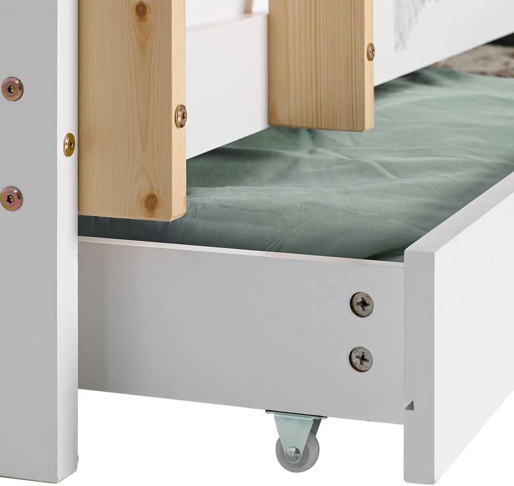 Homestyle4U Trivietė dviaukštė lova, 203x205x103 cm, balta, ruda