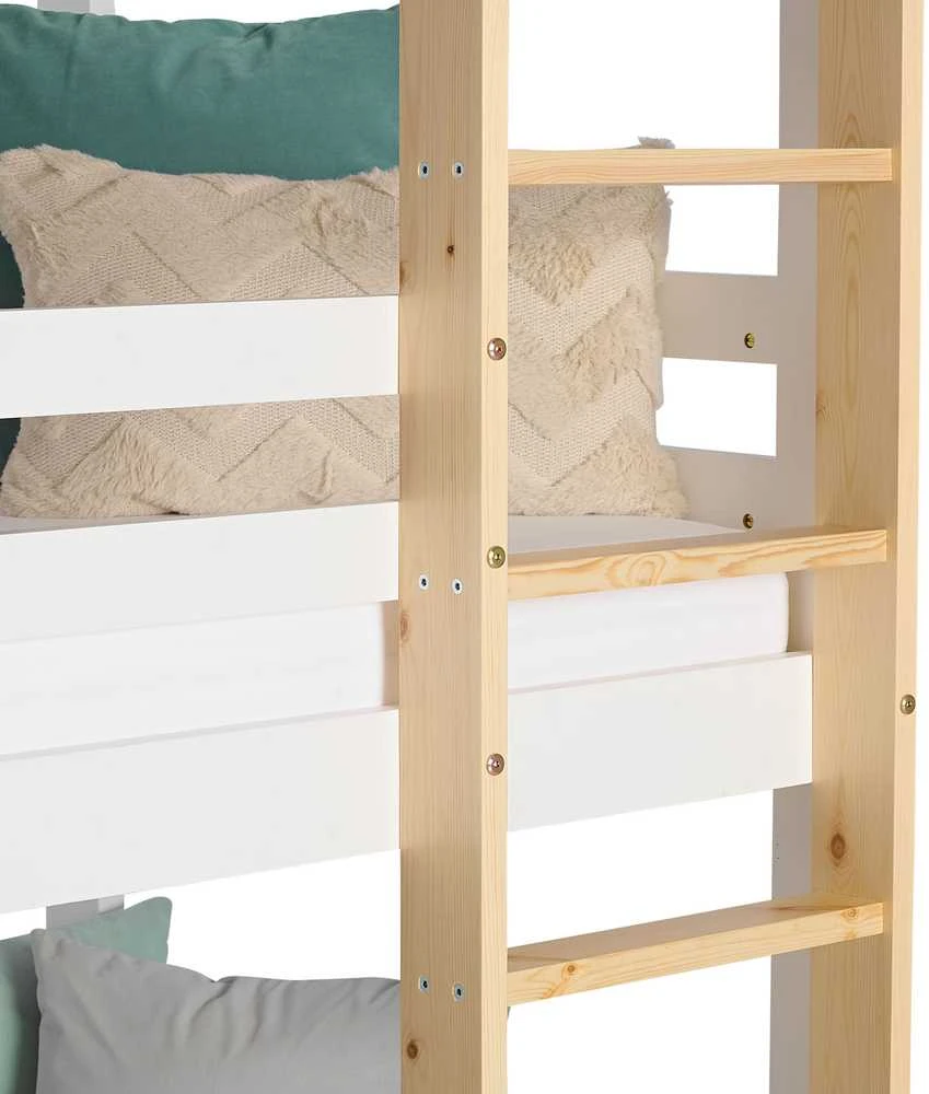 Homestyle4U Trivietė dviaukštė lova, 203x205x103 cm, balta, ruda