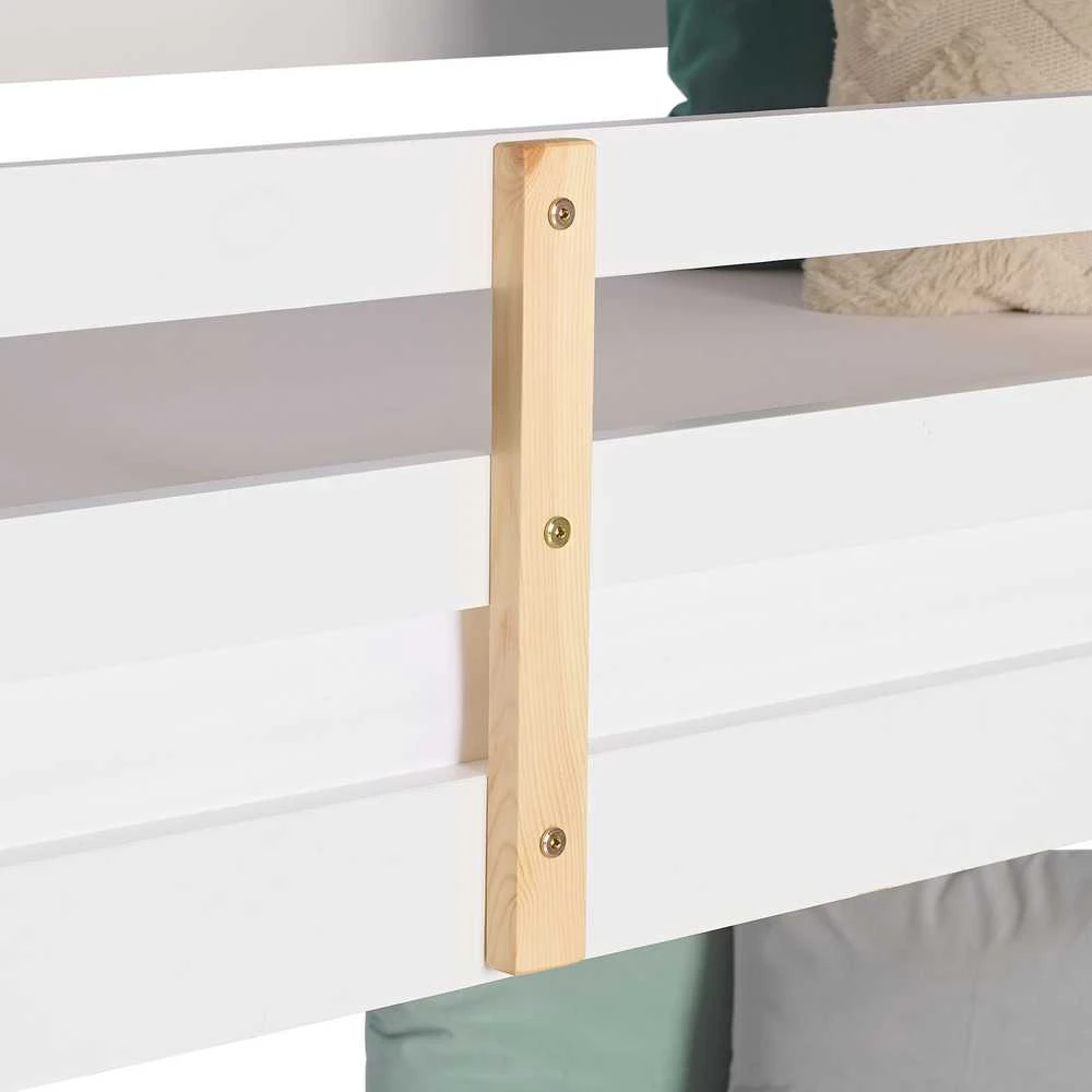 Homestyle4U Trivietė dviaukštė lova, 203x205x103 cm, balta, ruda