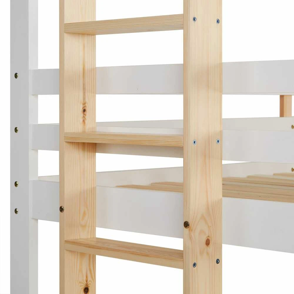 Homestyle4U Trivietė dviaukštė lova, 203x205x103 cm, balta, ruda