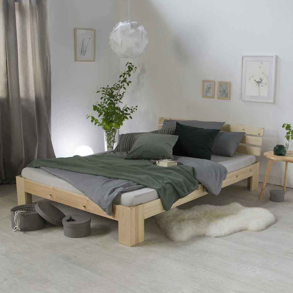 Homestyle4U Dvigulė lova, 144x204 cm, ruda