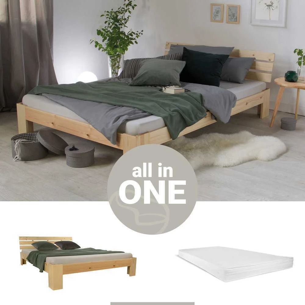 Homestyle4U Dvigulė lova, 144x204 cm, ruda