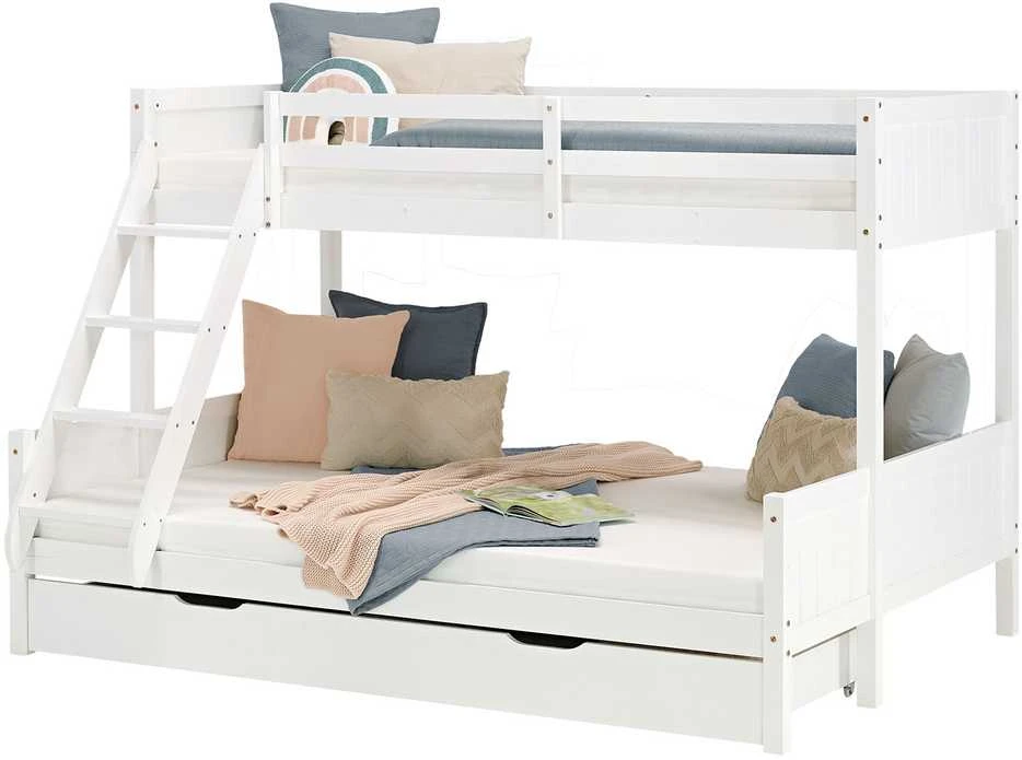 Homestyle4U Dviaukštė lova, 207x139x146.5 cm, balta