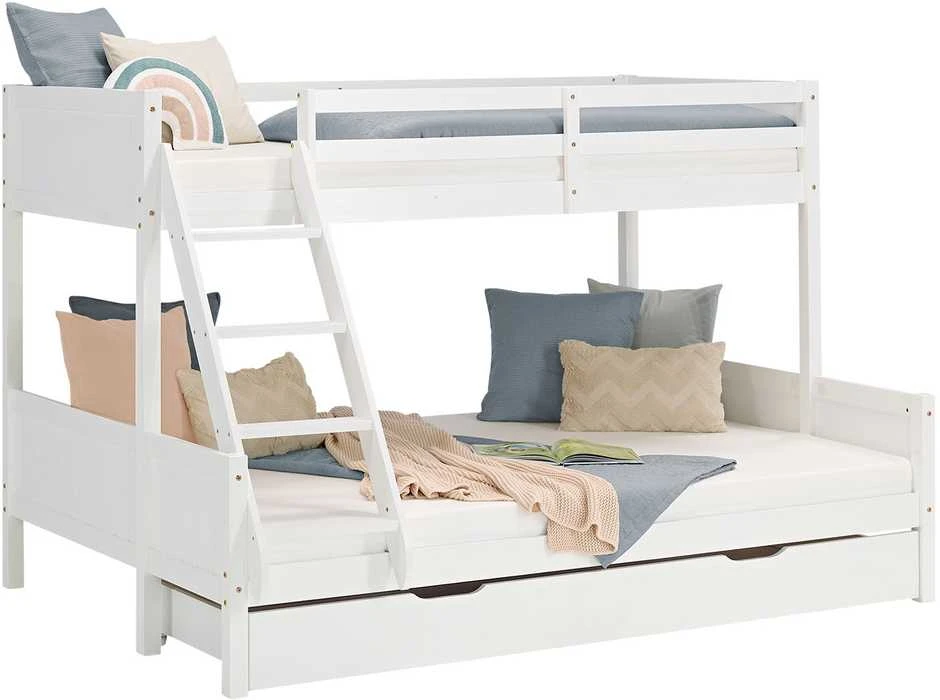 Homestyle4U Dviaukštė lova, 207x139x146.5 cm, balta