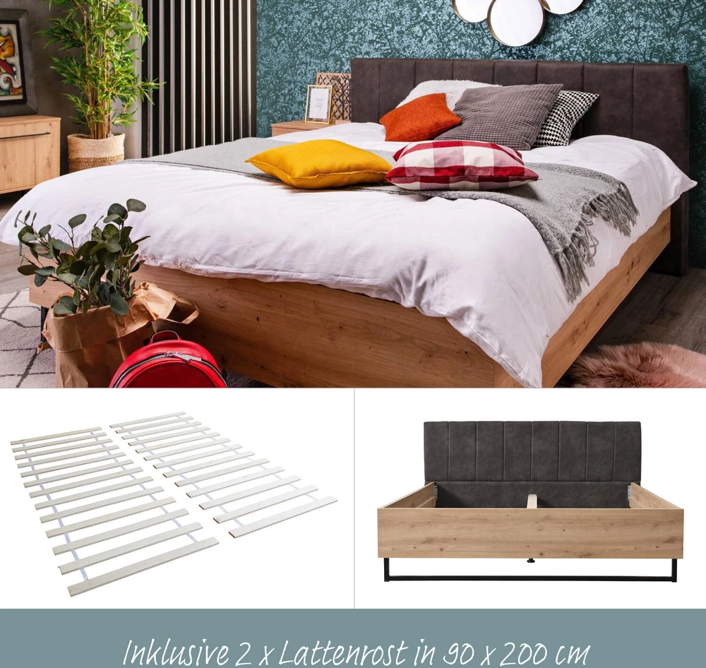 Homestyle4U Dvigulės lovos rėmas, 197,5x94x212 cm, pilka