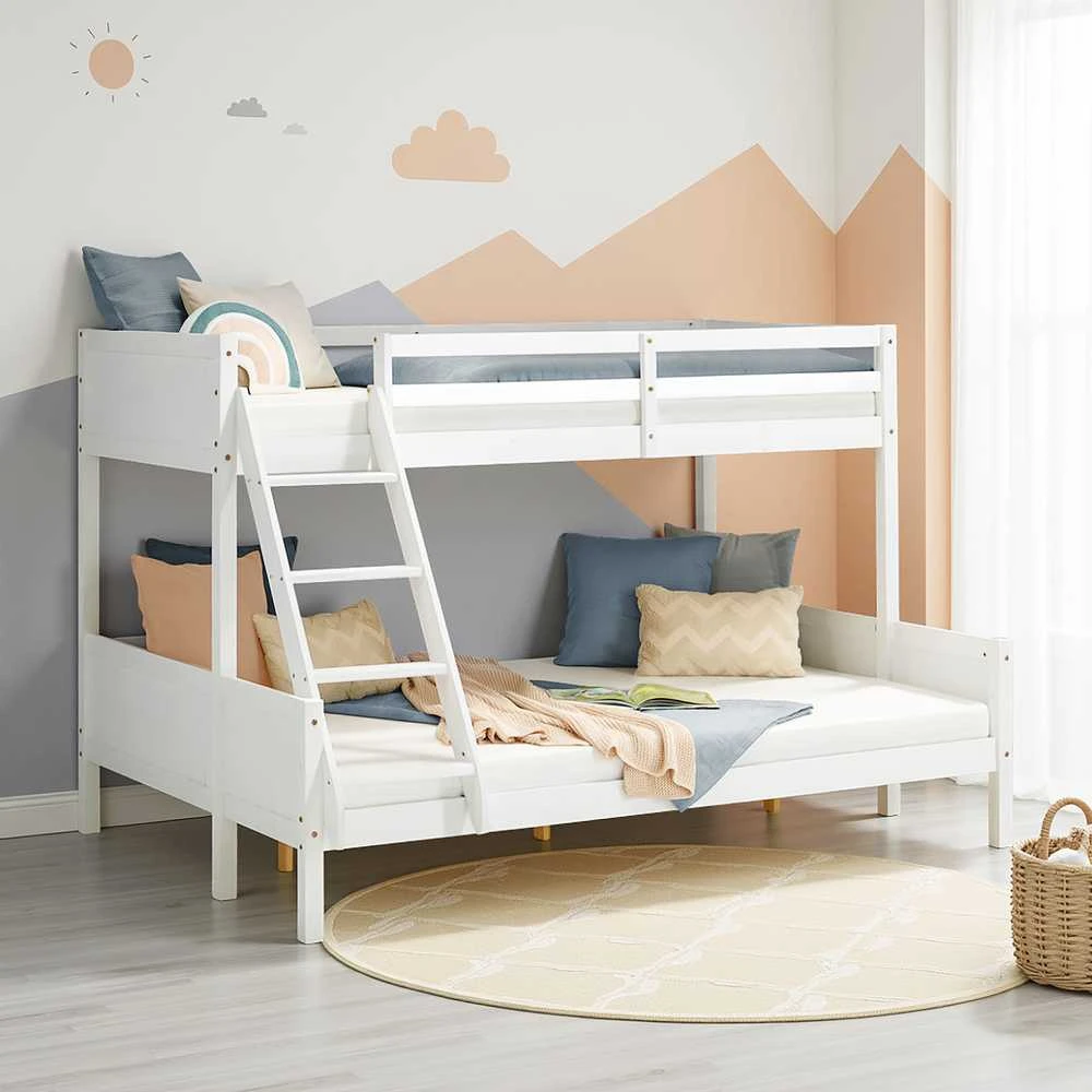 Homestyle4U Dviaukštė lova, 207x146.5x139 cm, balta