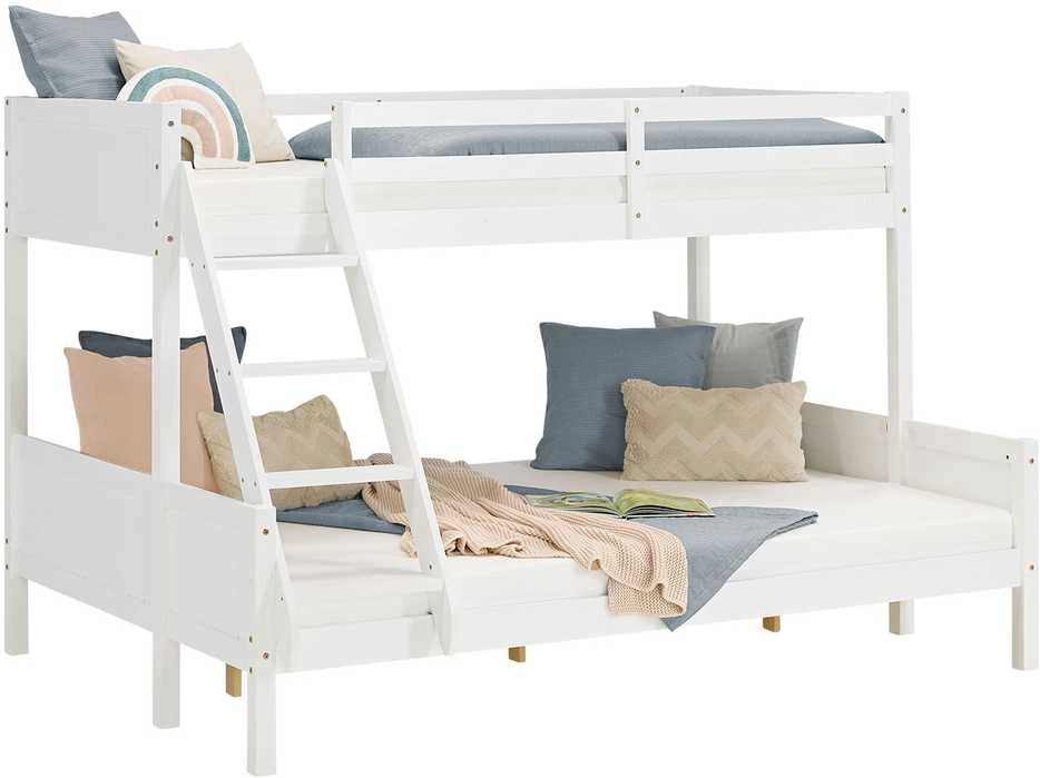 Homestyle4U Dviaukštė lova, 207x146.5x139 cm, balta