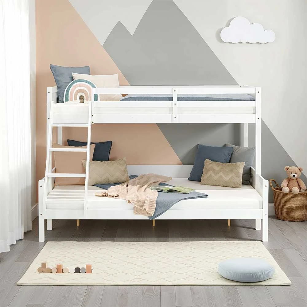 Homestyle4U Dviaukštė lova, 207x146.5x139 cm, balta