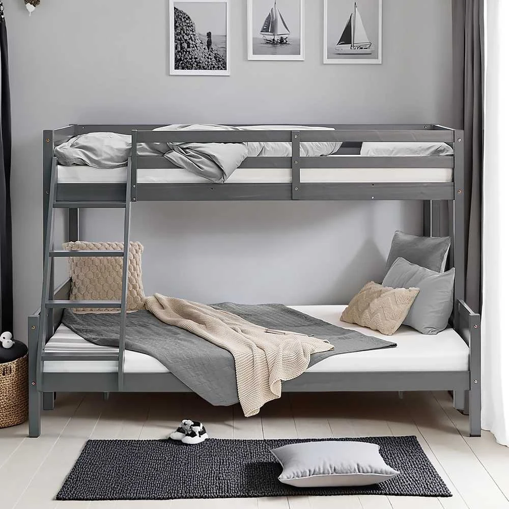 Homestyle4U Dviaukštė lova, 207x139x146.5 cm, pilka