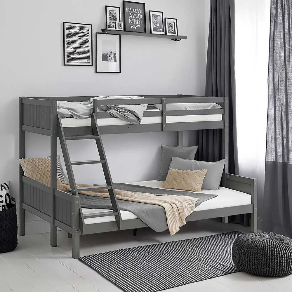 Homestyle4U Dviaukštė lova, 207x139x146.5 cm, pilka