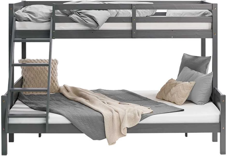 Homestyle4U Dviaukštė lova, 207x139x146.5 cm, pilka