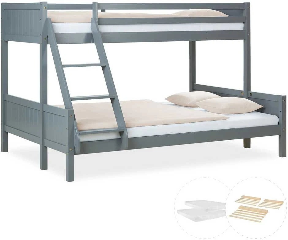 Homestyle4U Dviaukštė lova, 207x139x146.5 cm, pilka