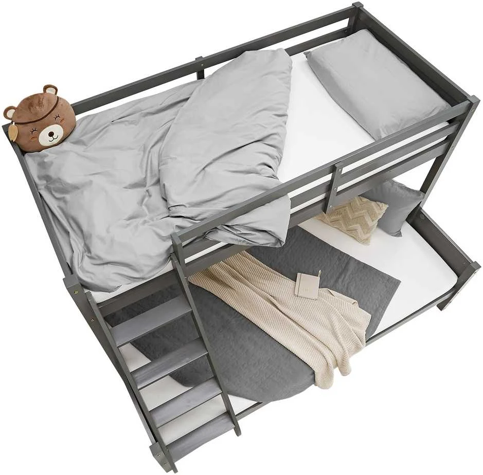 Homestyle4U Dviaukštė lova, 207x139x146.5 cm, pilka
