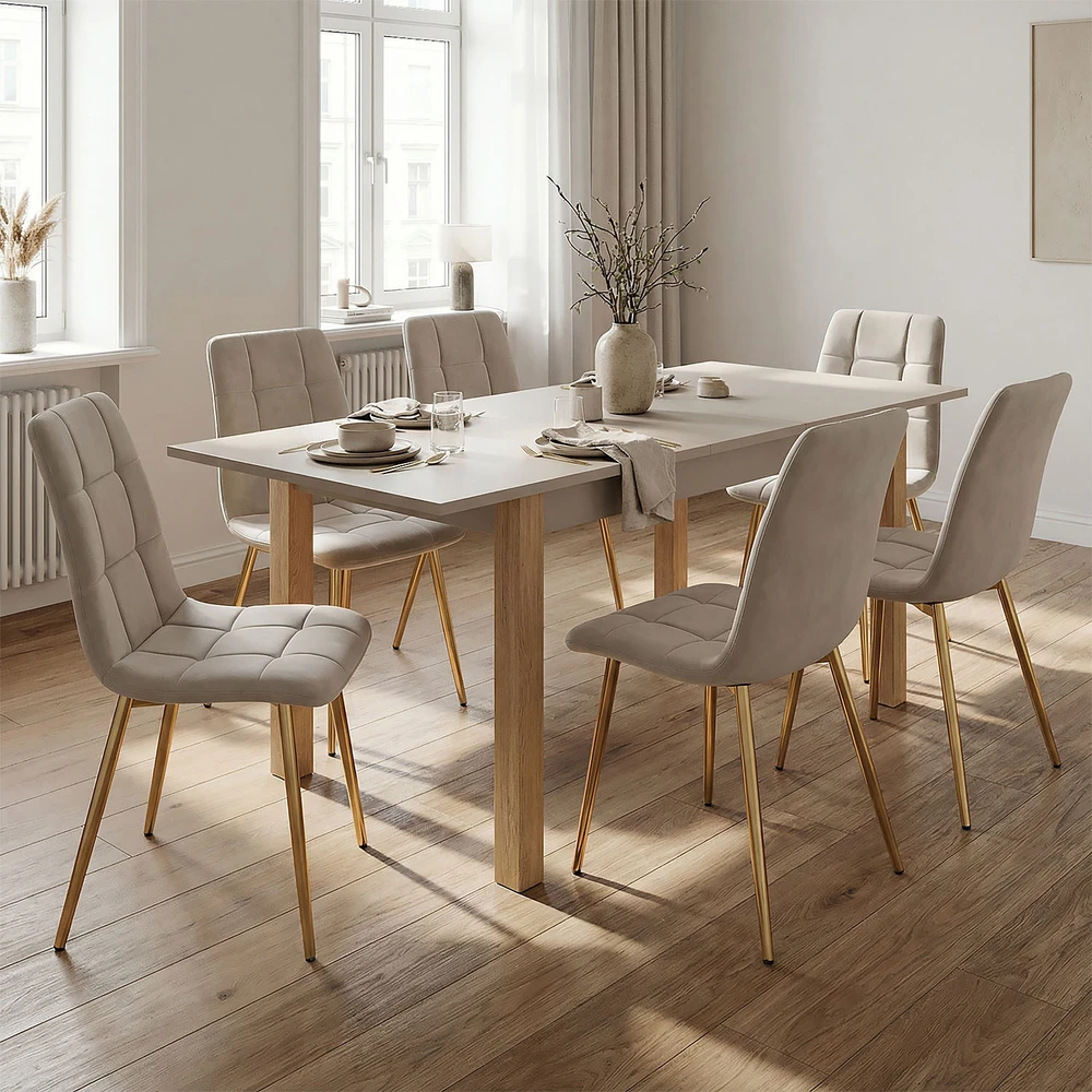 Homestyle4U Ištraukiamas valgomojo stalas 160-200x80x77 cm, bežinis/ąžuolo, medis, 8 asmenims