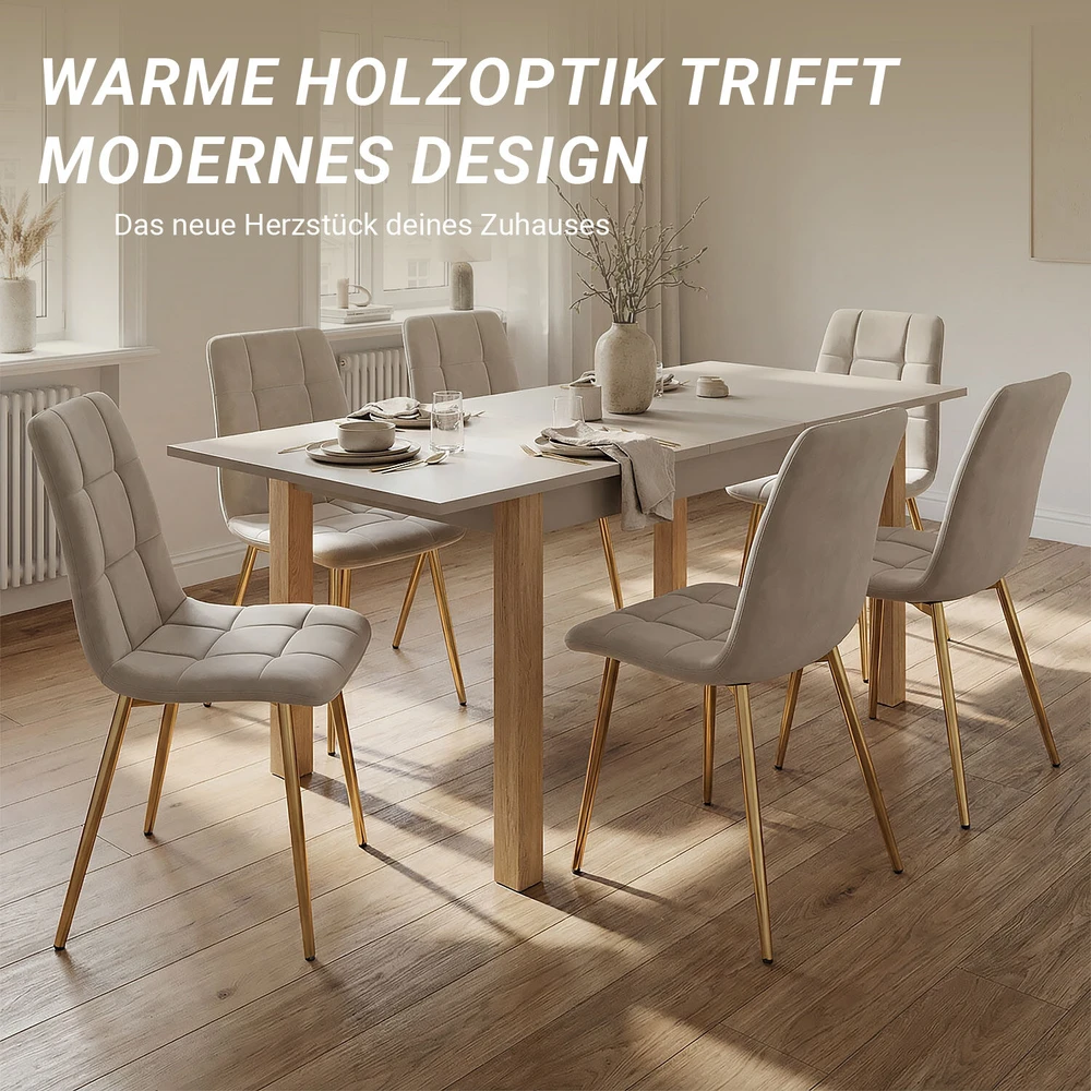 Homestyle4U Ištraukiamas valgomojo stalas 160-200x80x77 cm, bežinis/ąžuolo, medis, 8 asmenims