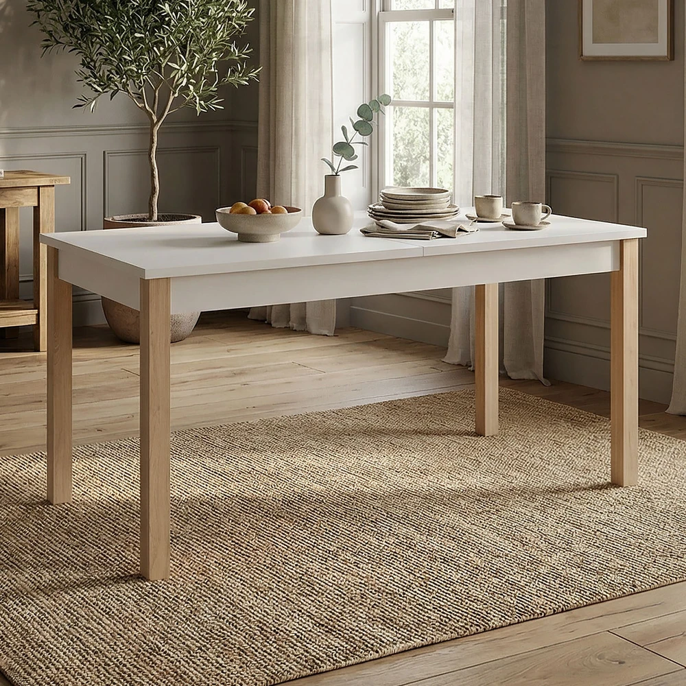 Homestyle4U Ištraukiamas valgomojo stalas 160-200x80x77 cm, bežinis/ąžuolo, medis, 8 asmenims