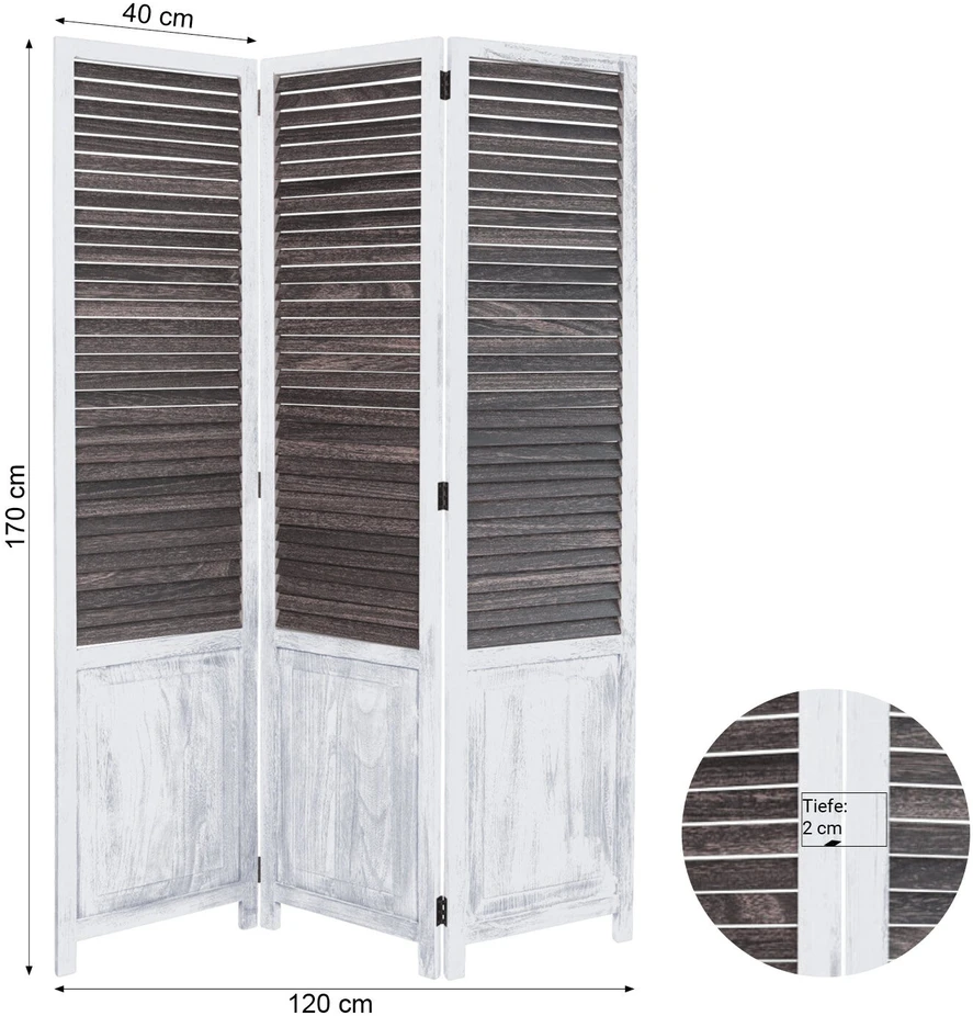 Homestyle4U Kambario pertvara, 120x2x170 cm, ruda, balta