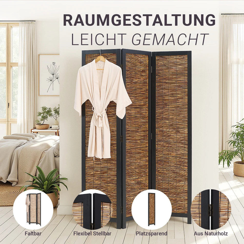 Homestyle4U Kambario pertvara, 120x2x170 cm, juoda ir ruda