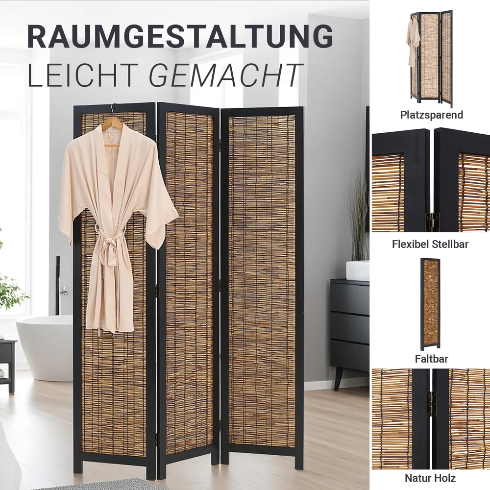 Homestyle4U Kambario pertvara, 120x2x170 cm, juoda ir ruda