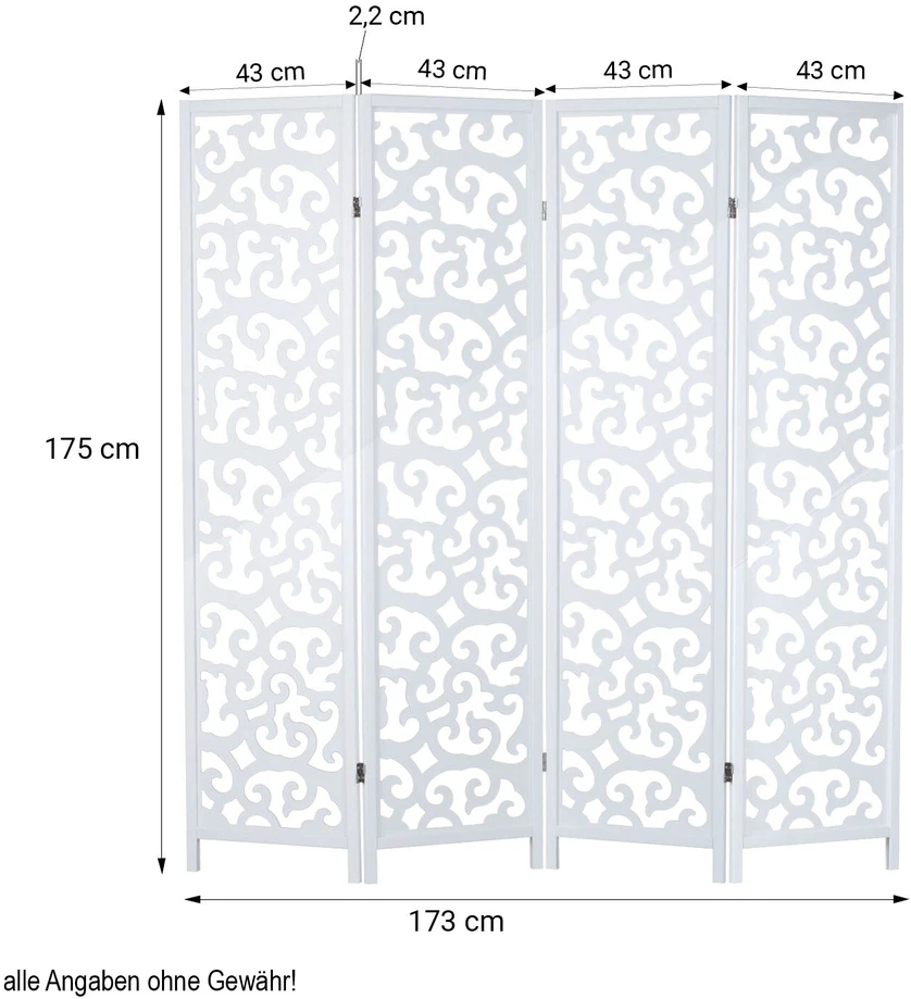 Homestyle4U Kambario pertvara, 173x2.2x175 cm, balta